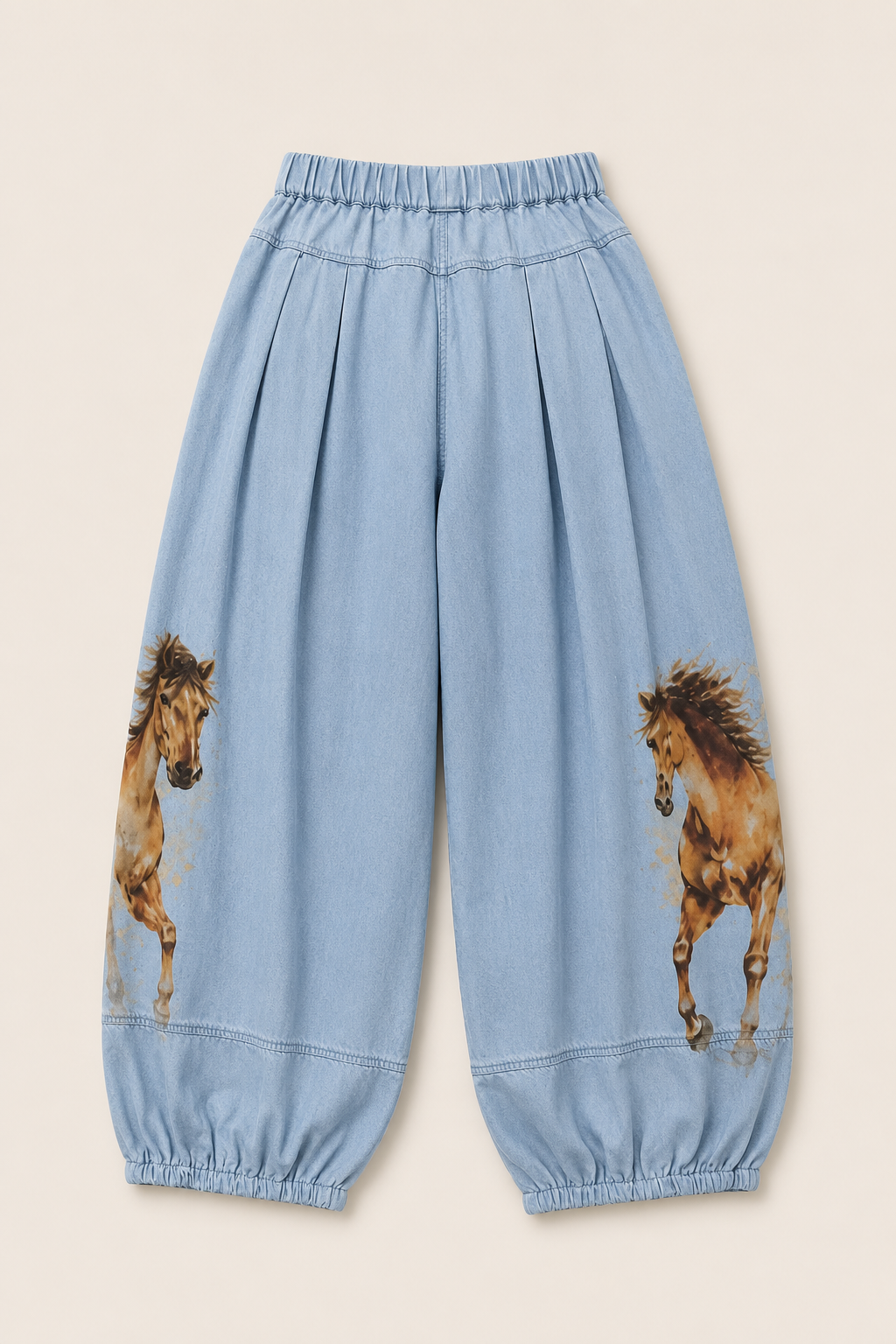 Washed Tencel Horse Print Harem Pants