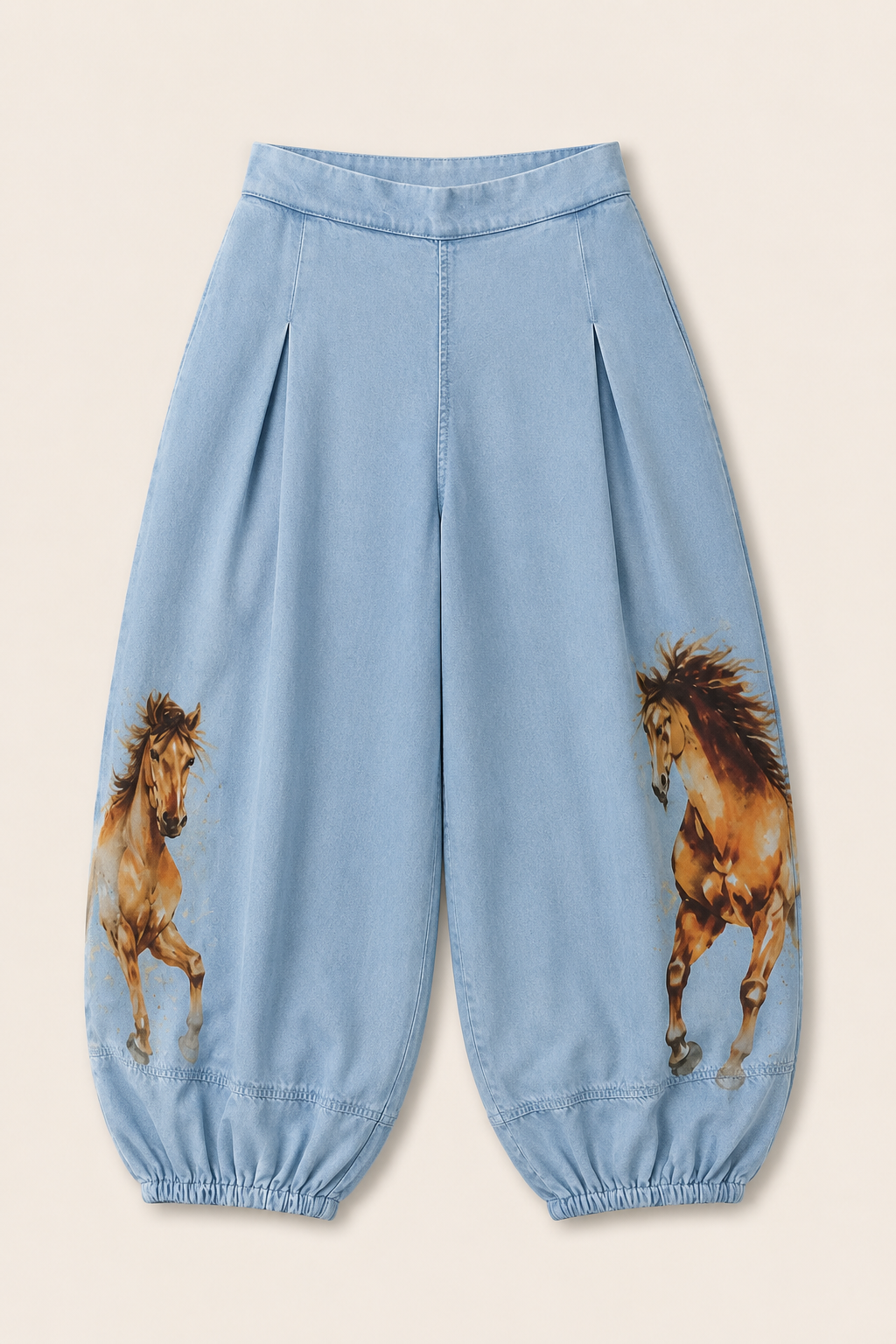 Washed Tencel Horse Print Harem Pants